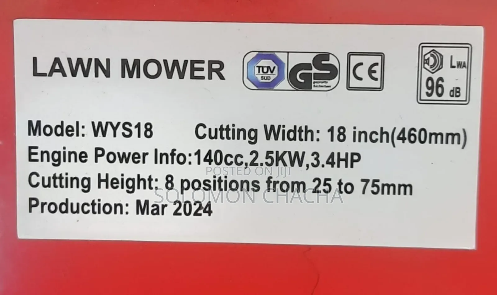 WYS18 Briggs and Stratton Lawn Mower 18 Inches 140cc