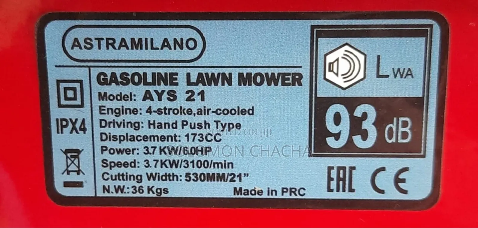 Astramilano Lawn Mower 173cc 6hp 21 Inches Self Propelled