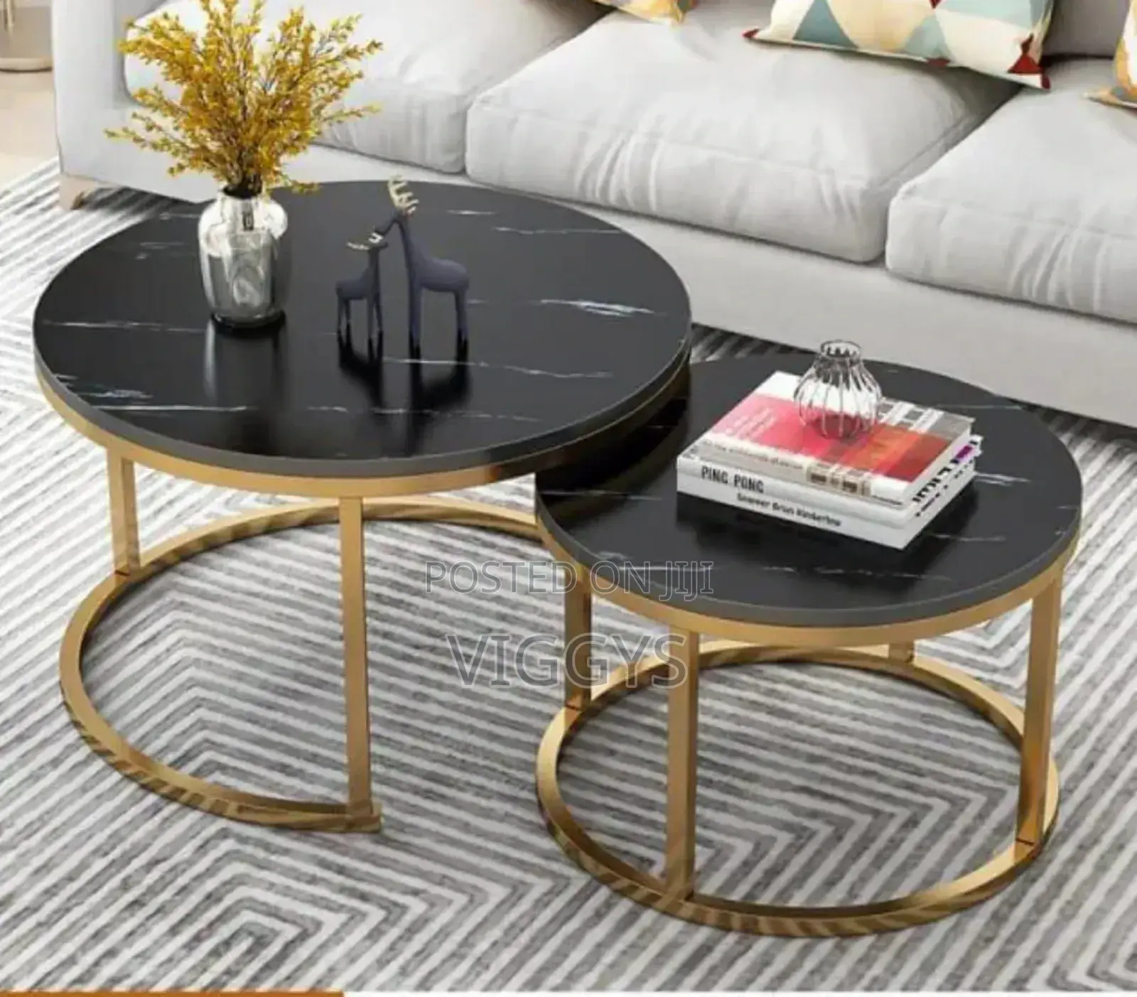 New Black Nesting Coffee Table Marble Effect (MDF)*MABLE