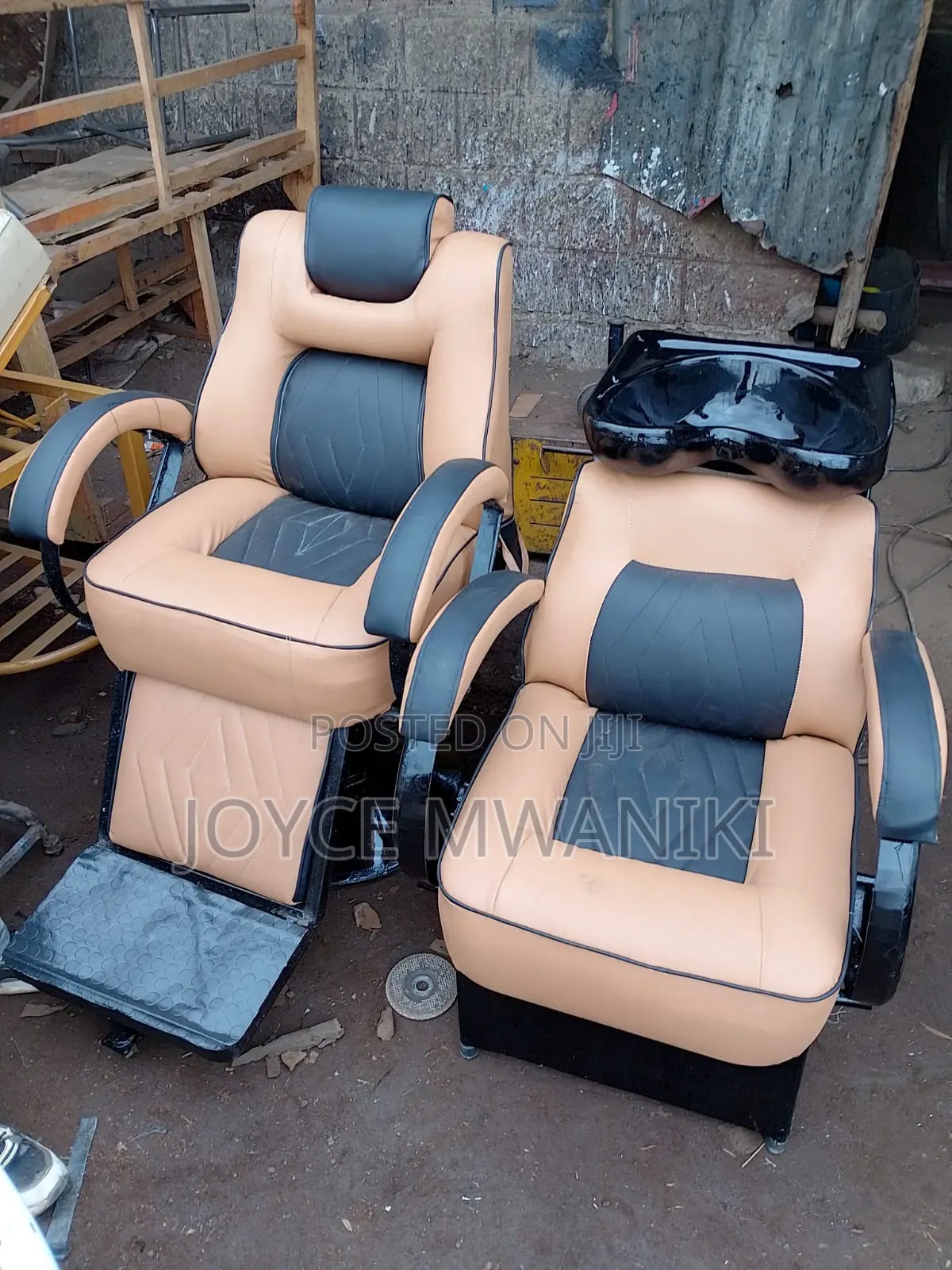 Barber Chair and Sink Chair, Baige and Black 