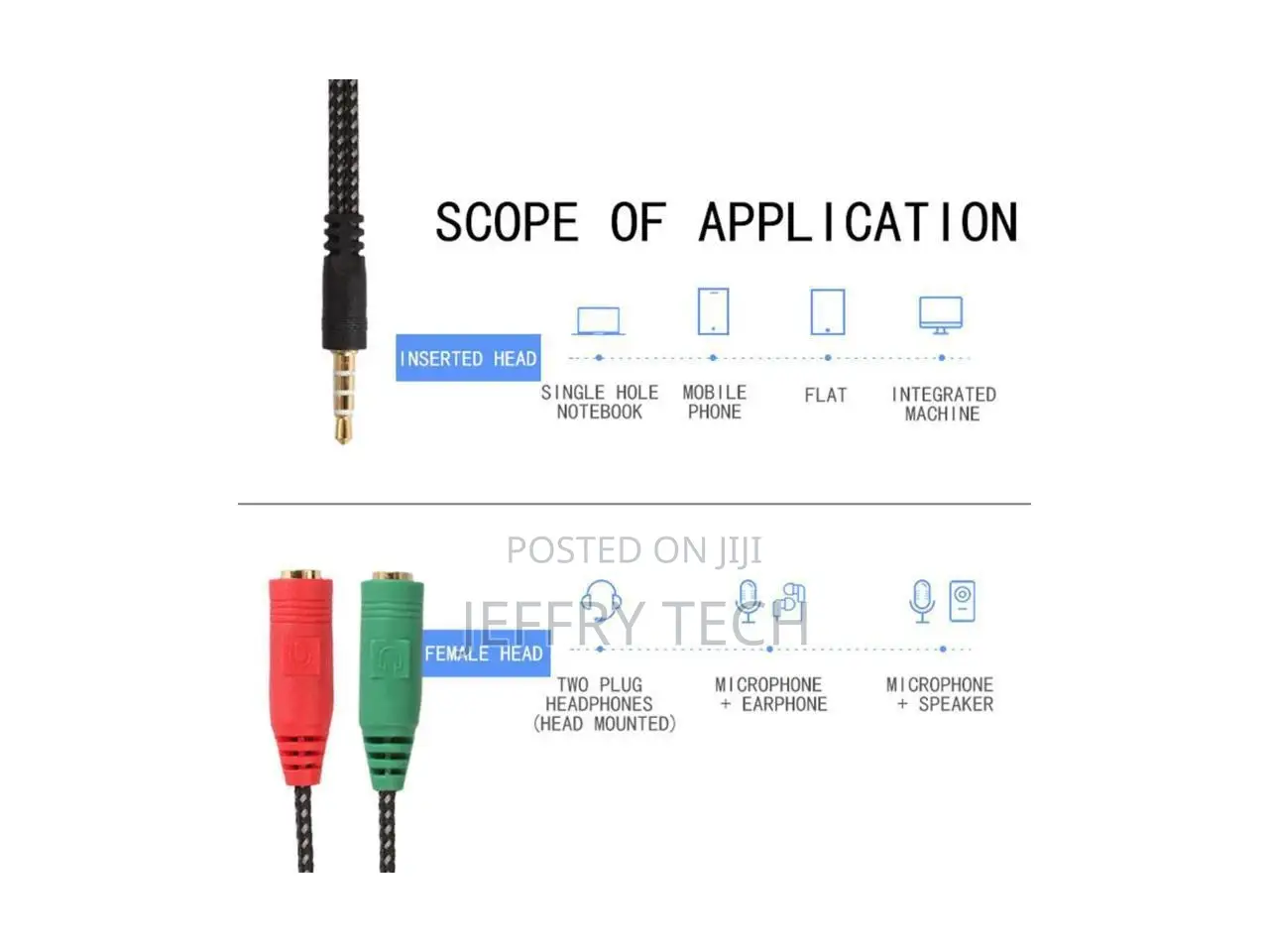 3.5mm Audio Earphone Headset to 2 Female Jack Headphone Mic