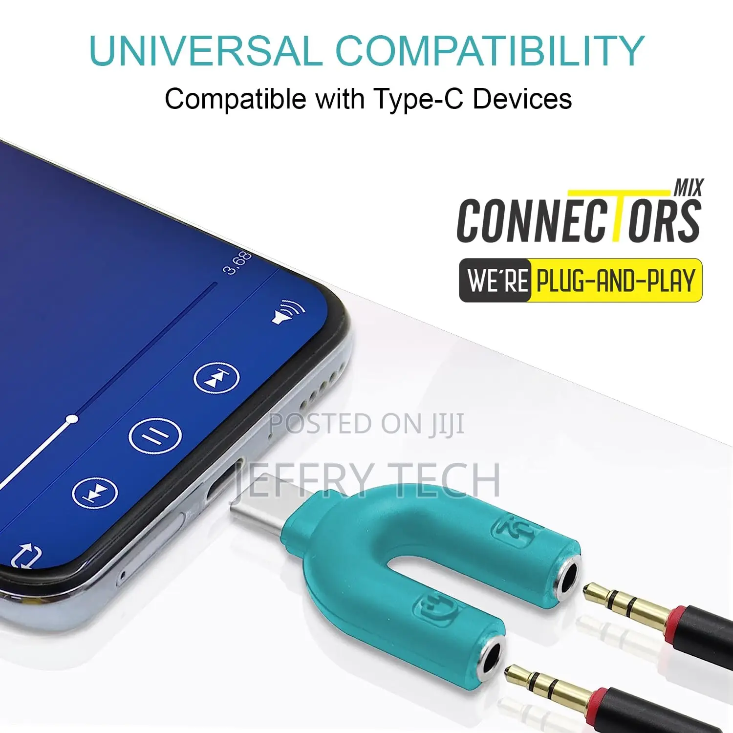 U Shape Type-C Audio Jack to Headphone Microphone Splitter C