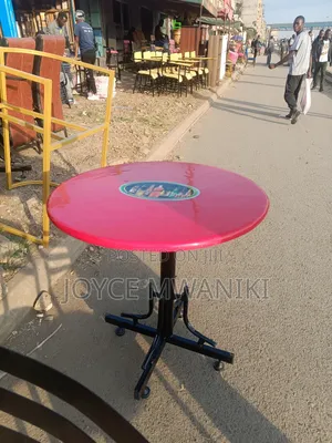 Restaurant Red Marble Table, Round With Long 