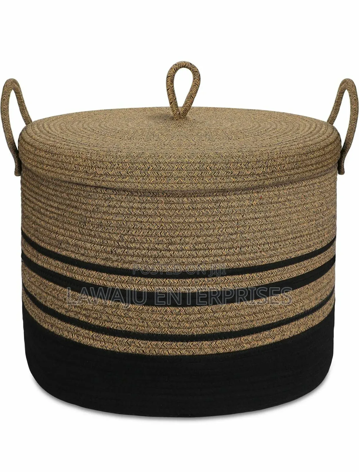 Brown Cotton Rope Basket With Lid