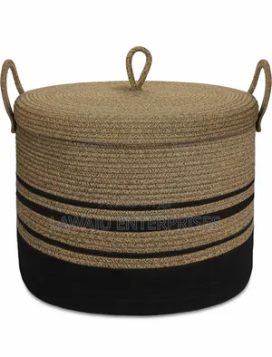 Brown Cotton Rope Basket With Lid