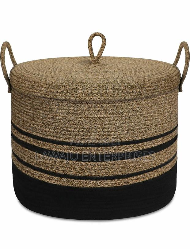 Brown Cotton Rope Basket With Lid - main view