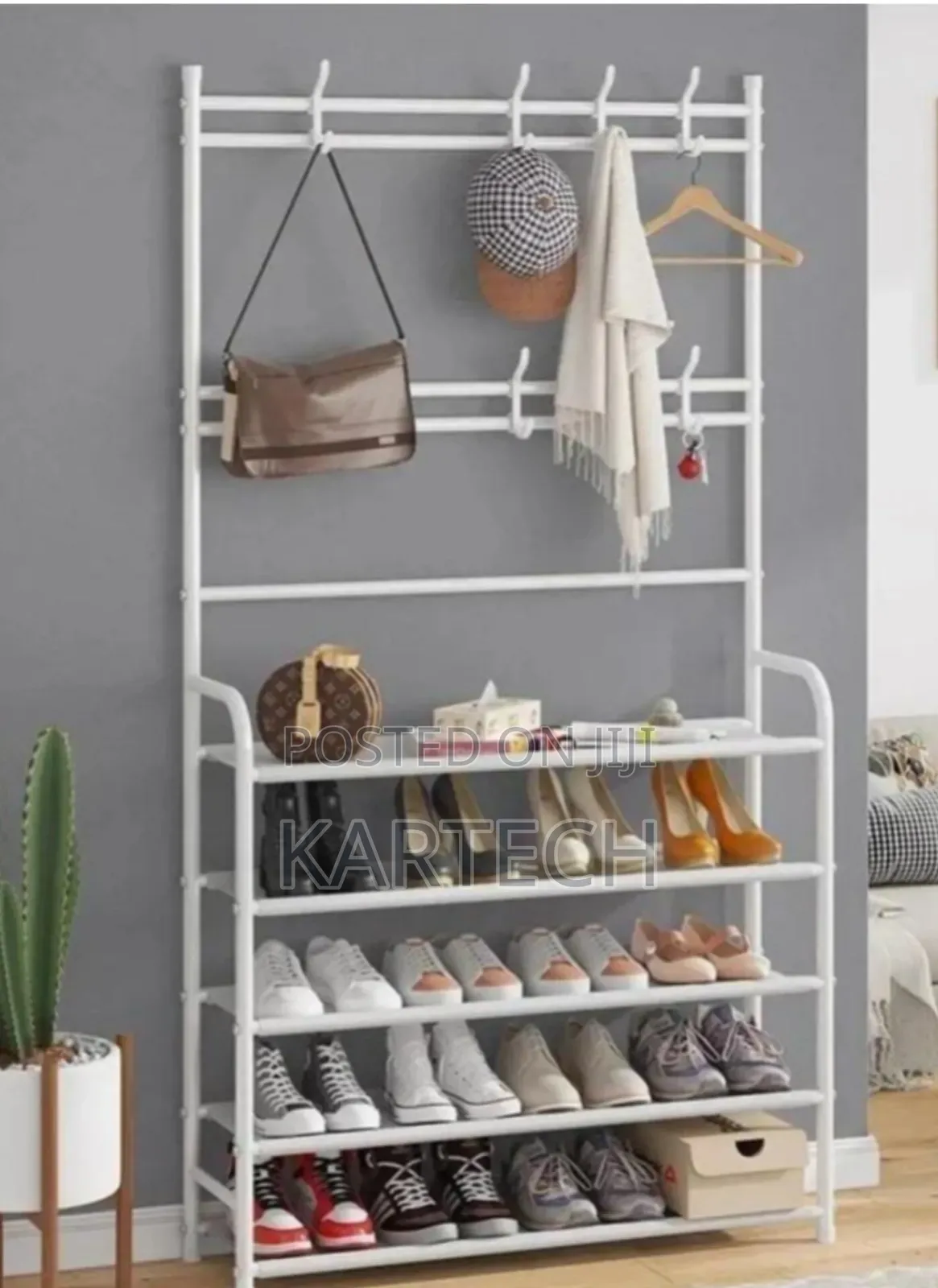 5 Layer Shoe Rack With Hanger 3 In 1 White/Black