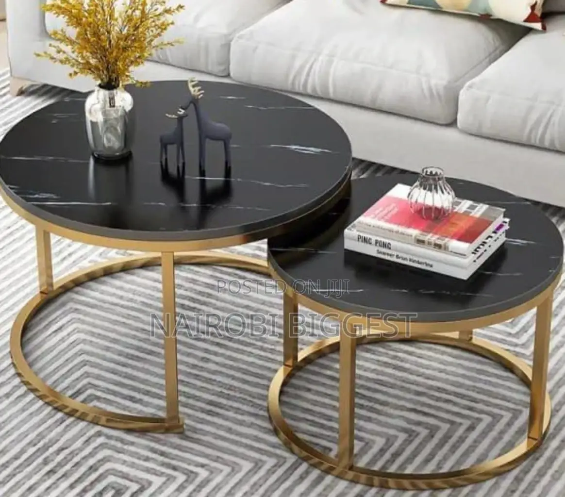 Black Nesting Coffee Table Marble Effect