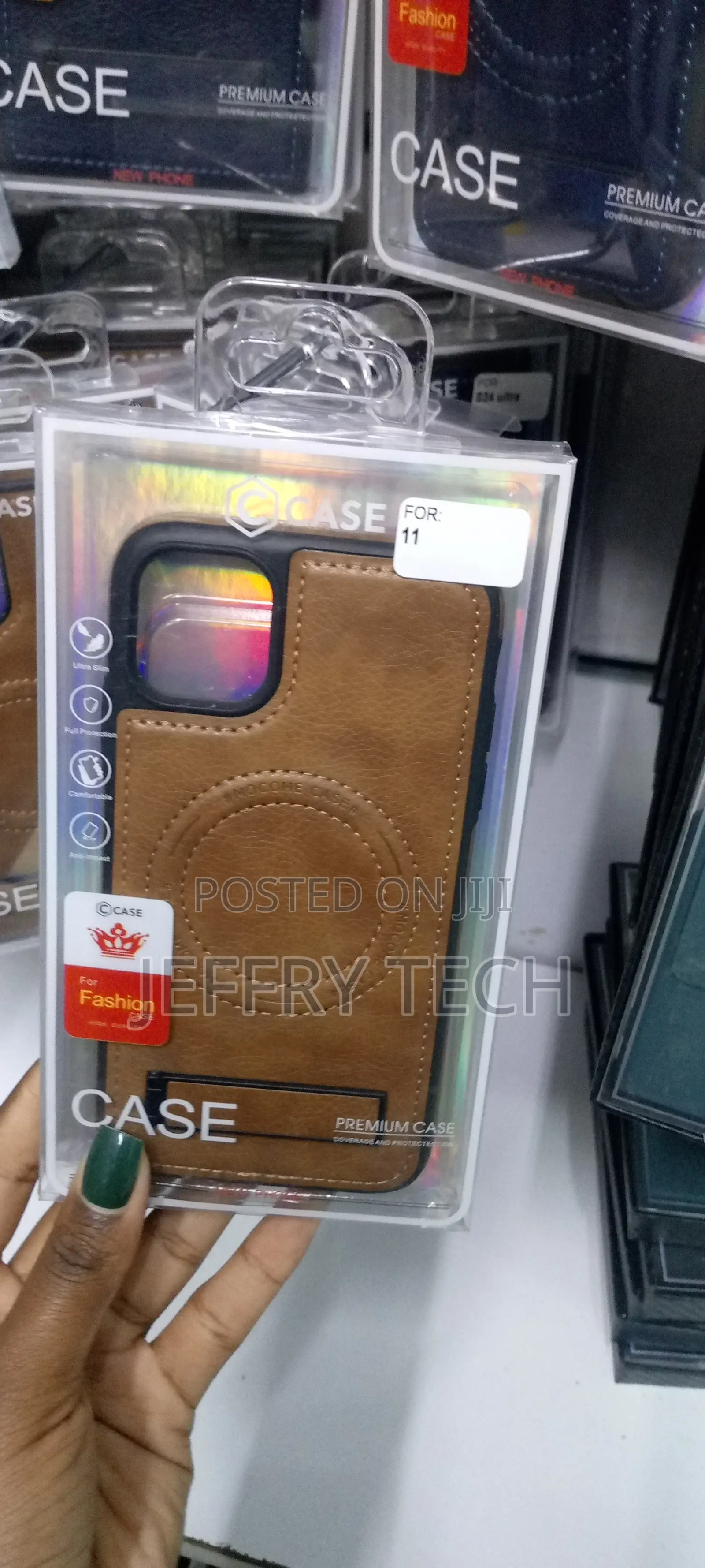 Luxury Slim Fit PU Leather Back Case With Magsafe Kickstand