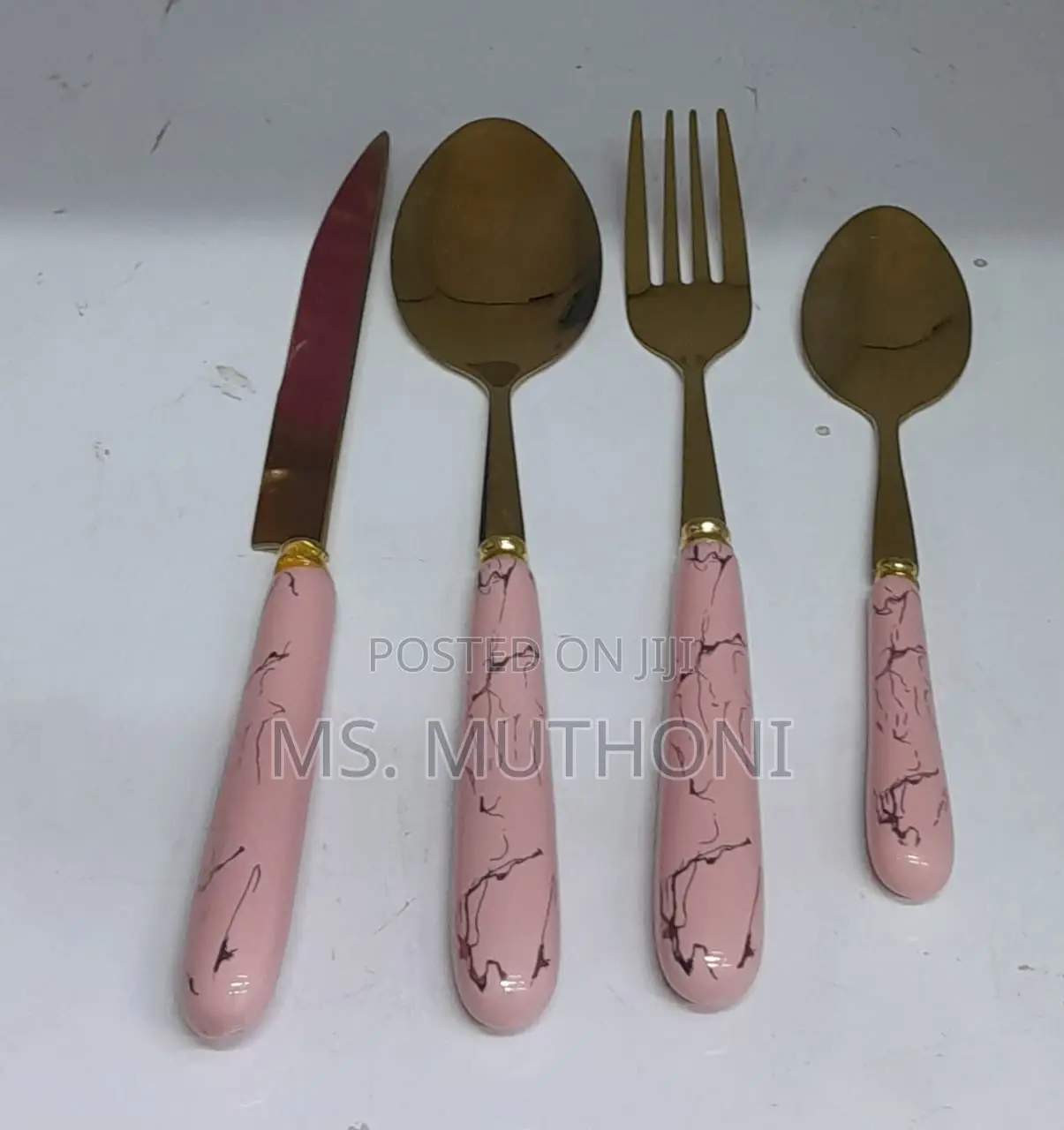 24pcs Gold / Marble Dining Cutlery Set With Stand