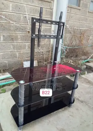 ✓Durable Black Executive Glass Tv Stand With Wall Mount