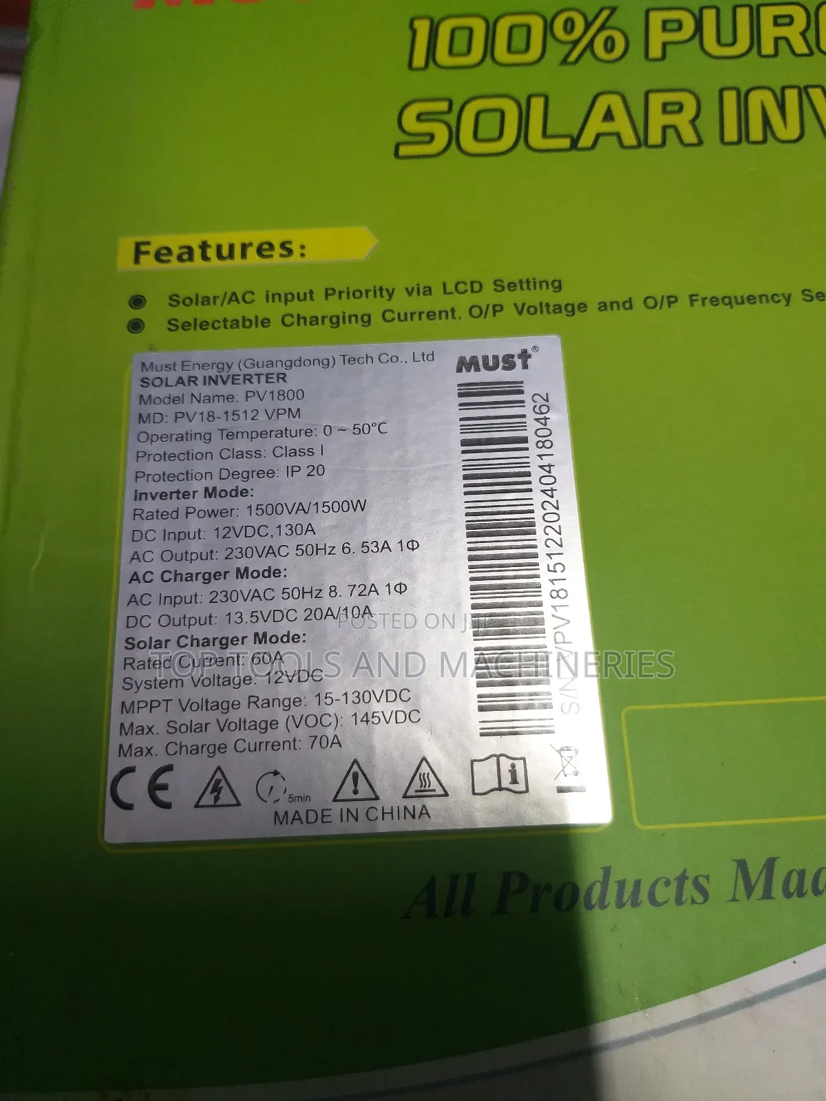 Must 1500w 1.5kva 12v Off Grid Solar Hybrid Inverter