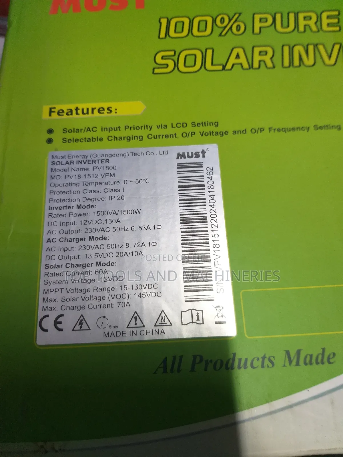 Must 1500w 1.5kva 12v Off Grid Solar Hybrid Inverter