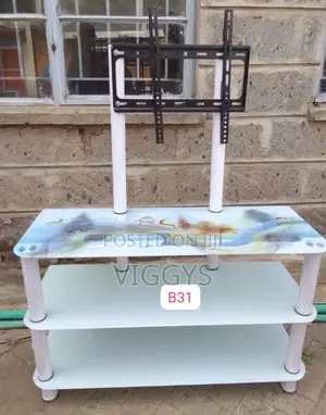 Original White Executive Glass Tv Stand With Wall Mount