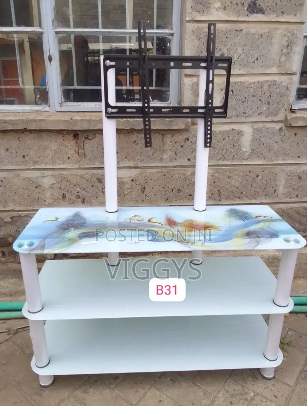 ✓Original White Executive Glass Tv Stand With Wall Mount