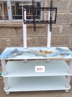 Admirable White Executive Glass Tv Stand With Wall Mount