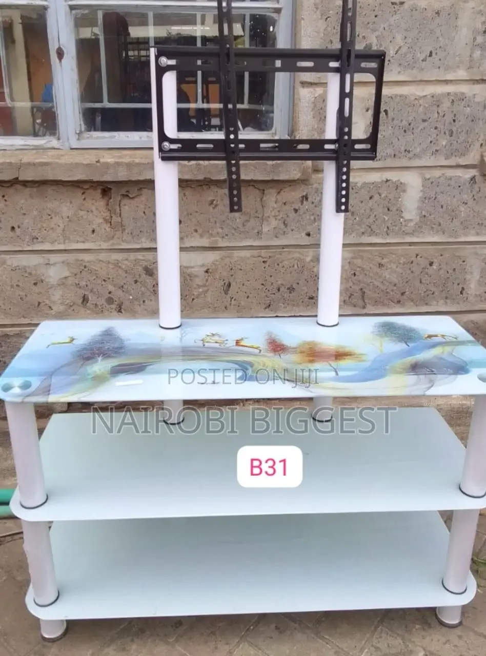 Admirable White Executive Glass Tv Stand With Wall Mount