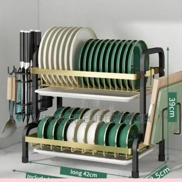 Dish Racks , 2 Layer Black and Gold Drain Tray - main view