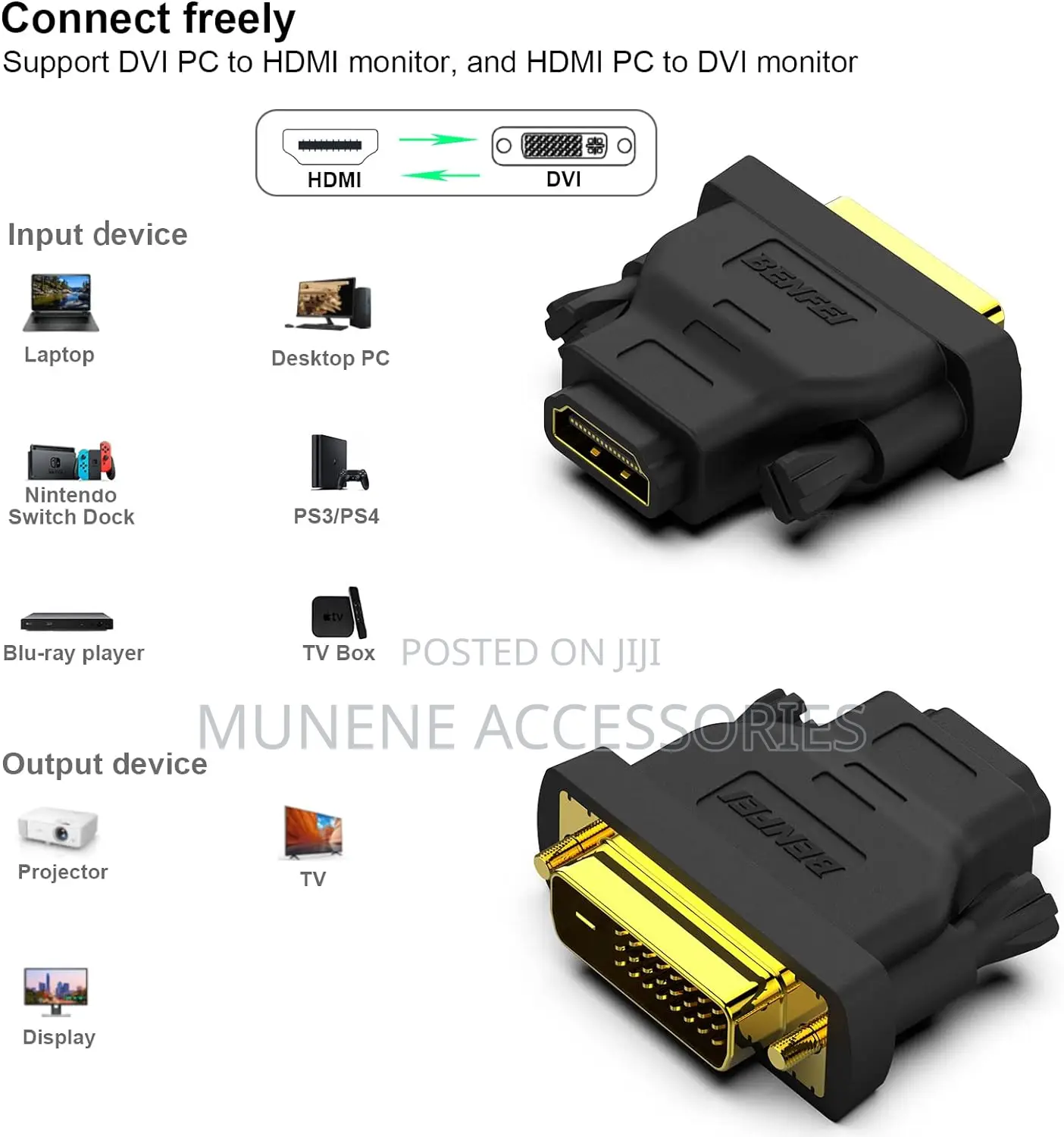 DVI to HDMI, Bidirectional DVI DVI-D to HDMI Male to Female