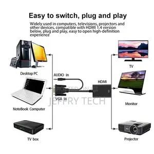 Vga Male Converter Adapter With Audio to Hdmi Female Full Hd
