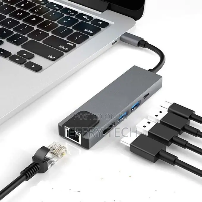 5 in 1 Usb-C Hub Type-C to Vers 2 * Usb 3.0 Hdmi Rj45 Typ
