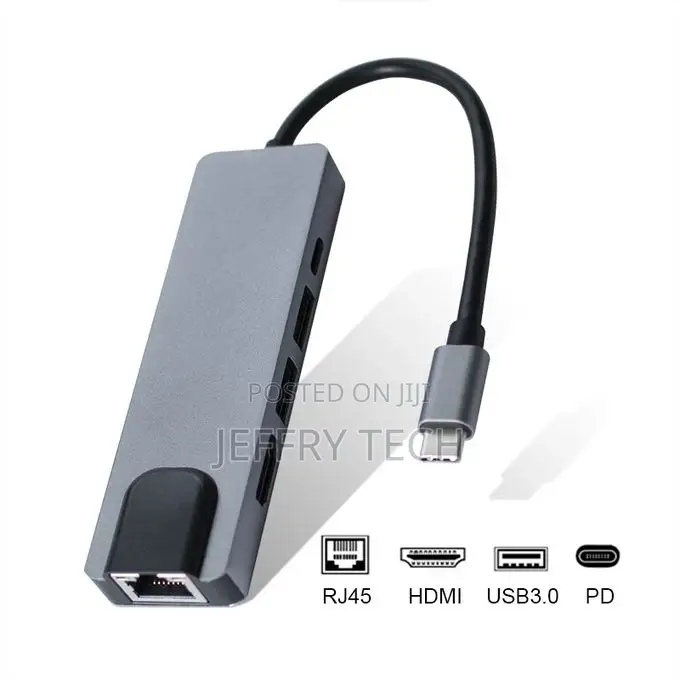 5 in 1 Usb-C Hub Type-C to Vers 2 * Usb 3.0 Hdmi Rj45 Typ
