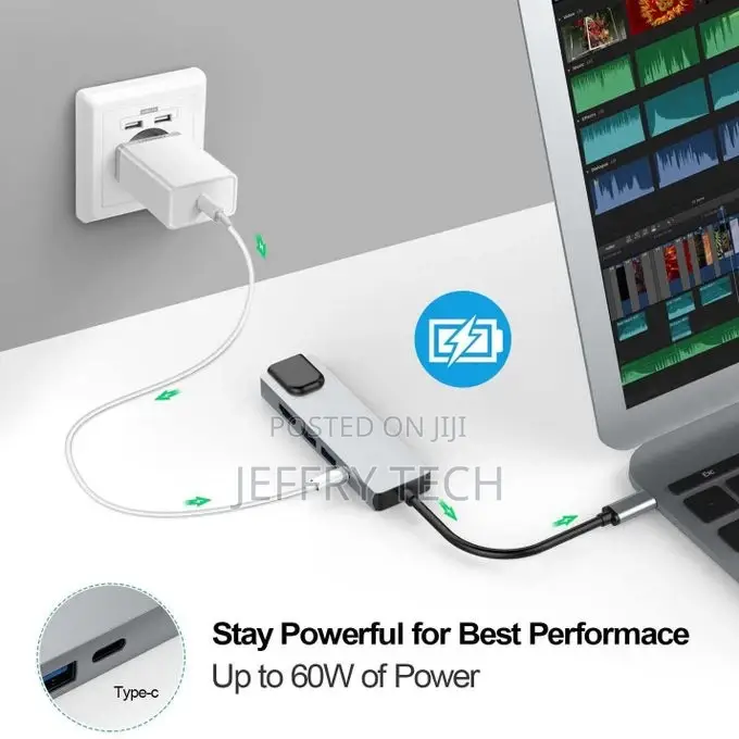 5 in 1 Usb-C Hub Type-C to Vers 2 * Usb 3.0 Hdmi Rj45 Typ
