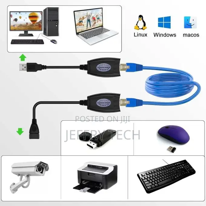 USB 2.0 Extension Adapter Over RJ45 Cat5/Cat5e/Cat6 Cable 45