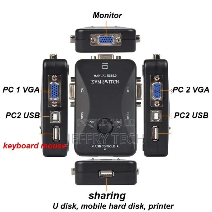 Switch KVM Switch USB 2.0 2 Ports for Sharing Keyboard Mouse