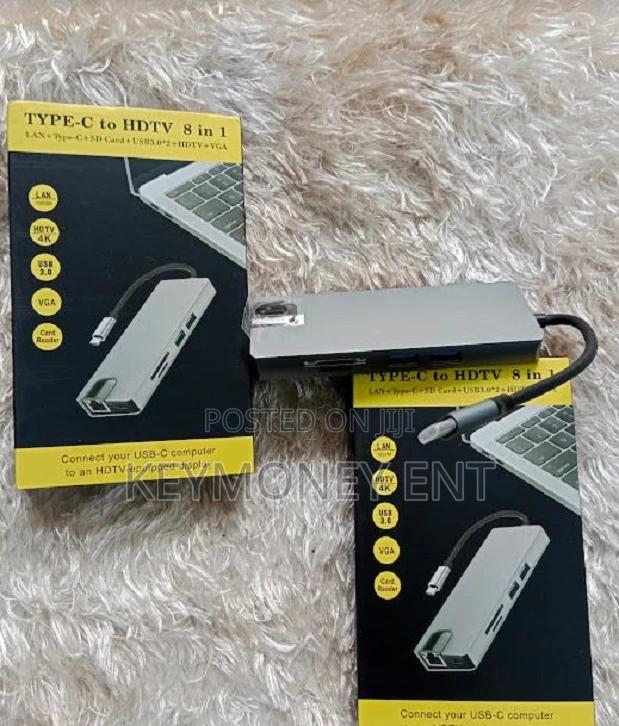 8 in 1 Type C Multifunctional Adapter With LAN, VGA,HDMI - main view
