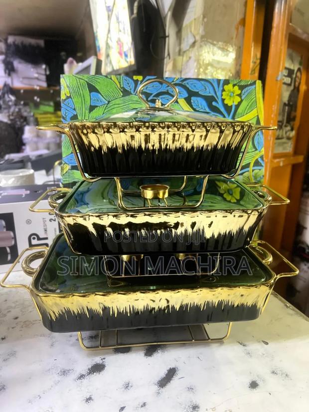 3pcs Gold Black Chafing Dishes - main view