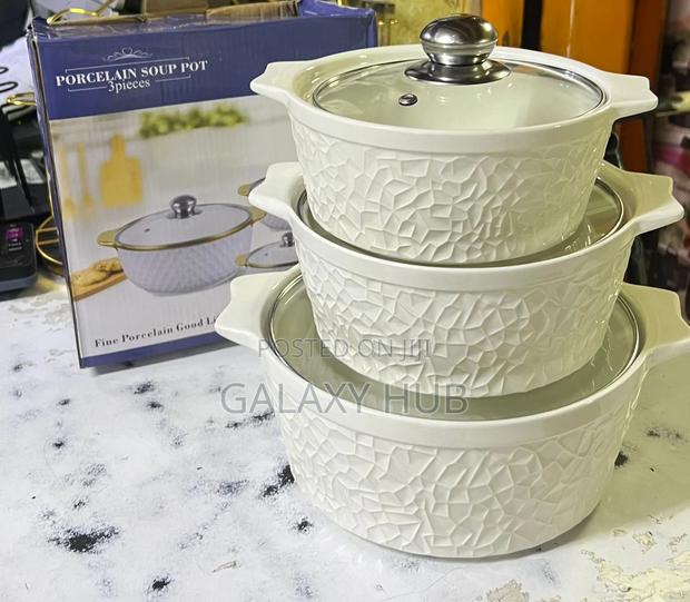 3 PCS Soup Pot Porcelain Ceramic 3L ,2L and 1L