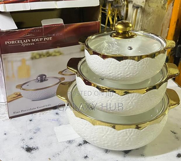 3 PCS Ceramic Soup Pot / Serving Dishes Capacity