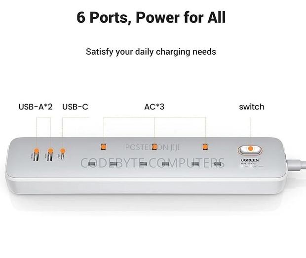 UGREEN 30W 3 AC Power Strip With Master Switch (2A1C)