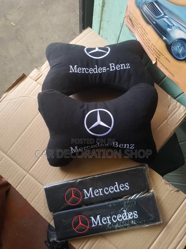 2pc Mercedes Branded Neckrest Pillows With 2pc Safety Pad