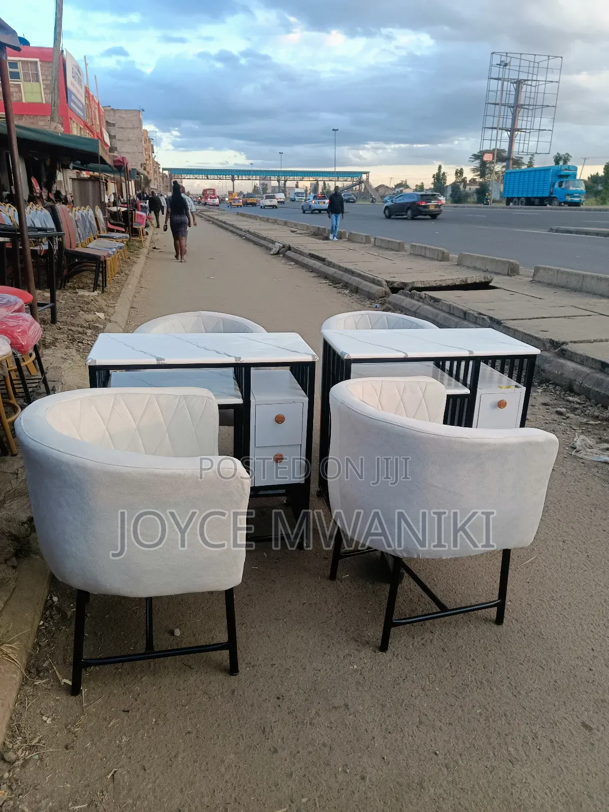 Manicure Set, Marble Tables With Drawers and Chairs.