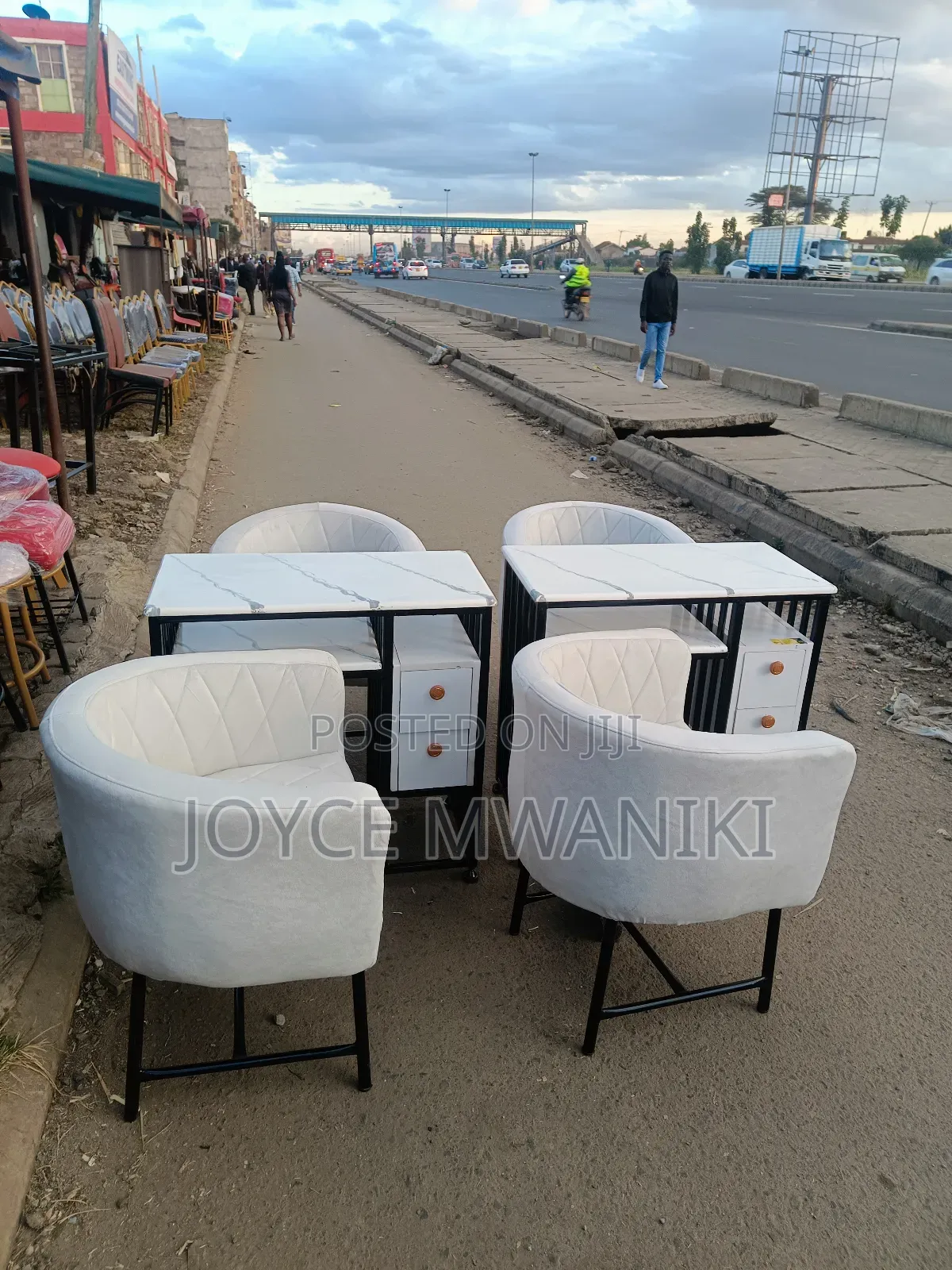 Manicure Set, Marble Tables With Drawers and Chairs.
