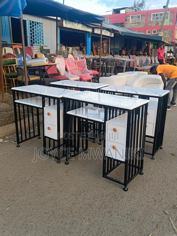 Manicure Marble Tables, Black and White With Drawers - main view