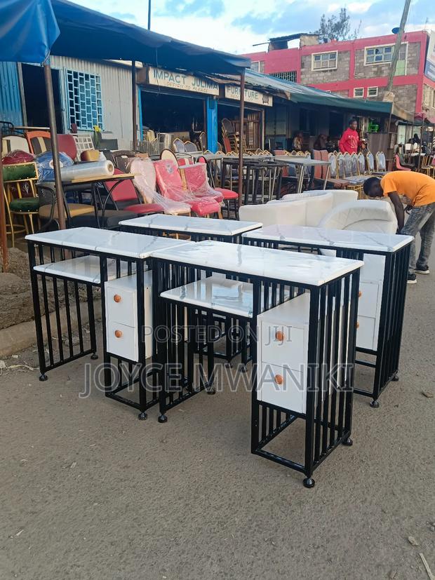Manicure Marble Tables, Black and White With Drawers - thumbnail 3