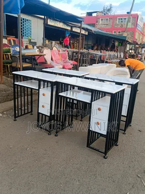Manicure Marble Tables, Black and White With Drawers 