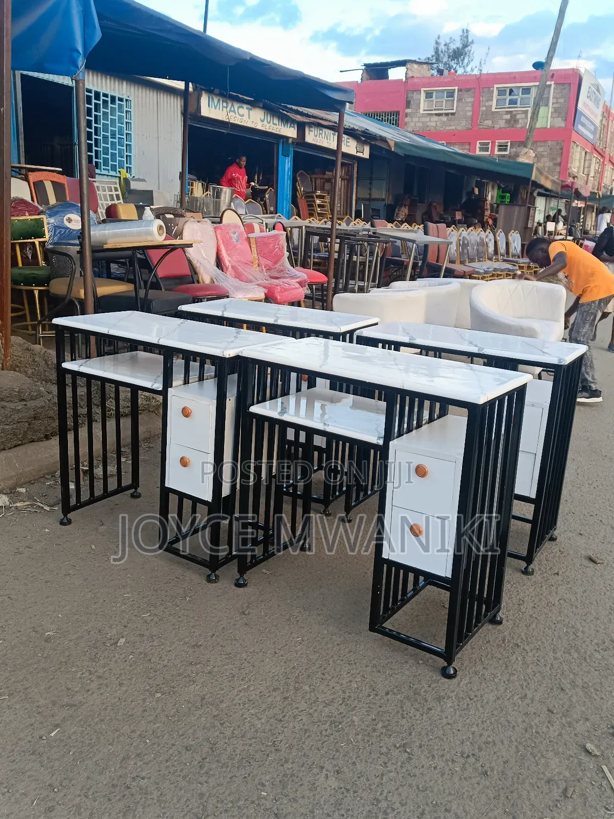 Manicure Marble Tables, Black and White With Drawers 
