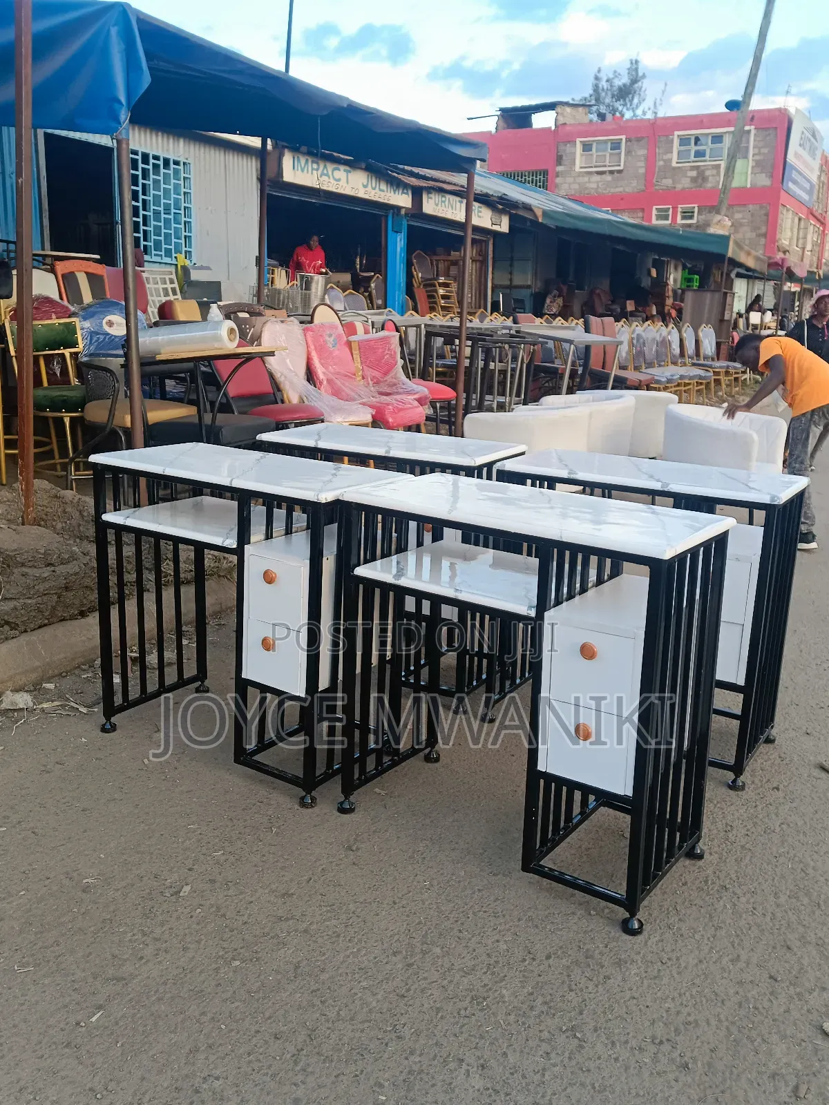 Manicure Marble Tables, Black and White With Drawers 