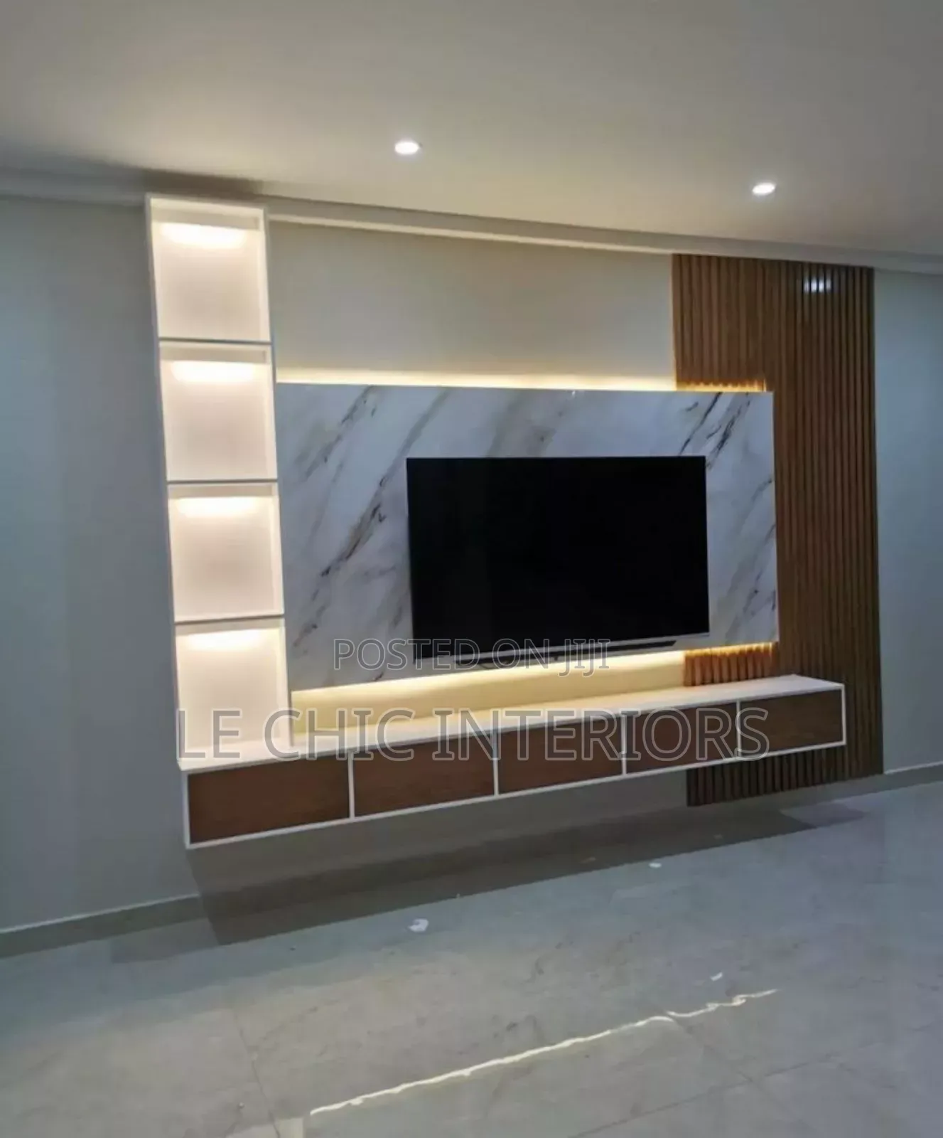 Flute Panels and Gypsum Tv Unit