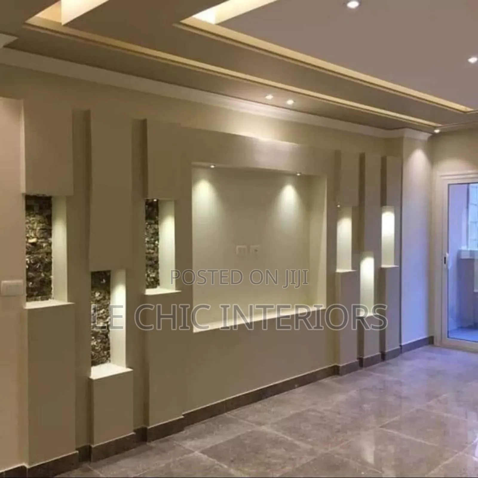 Flute Panels and Gypsum Tv Unit