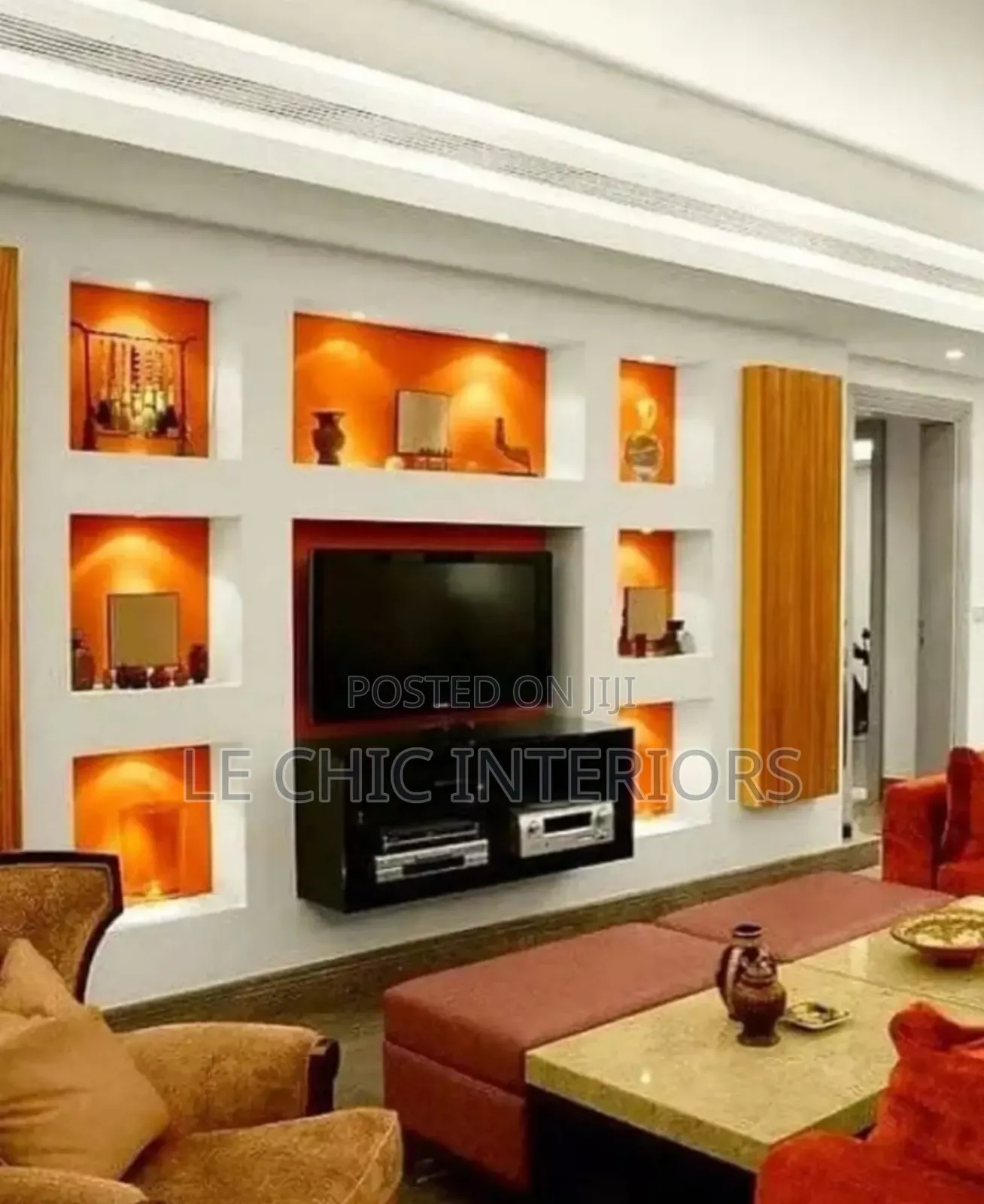 Flute Panels and Gypsum Tv Unit