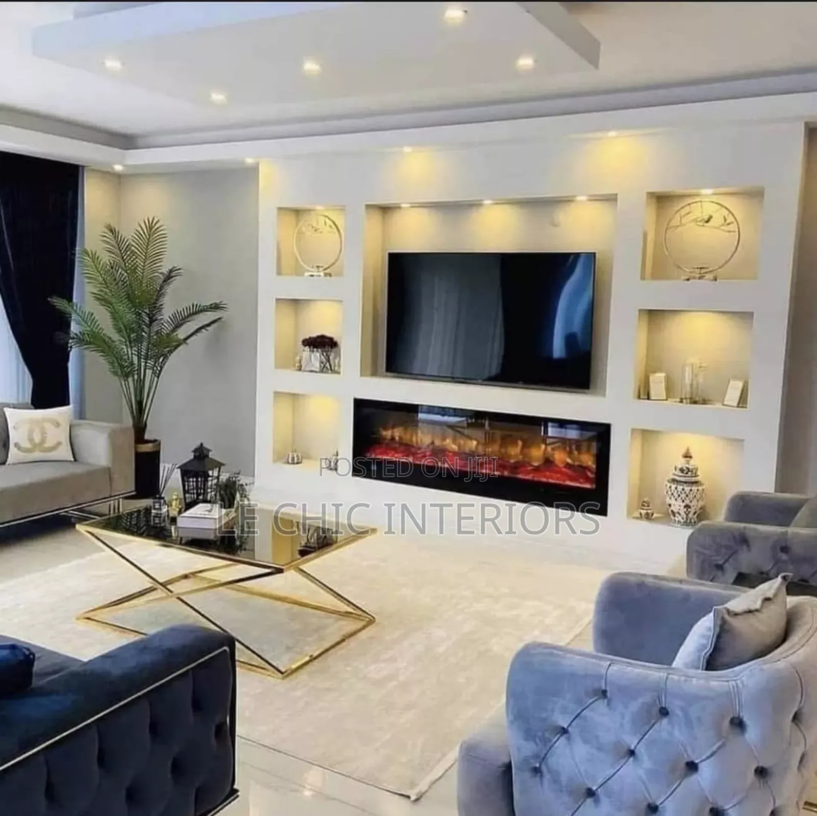 Flute Panels and Gypsum Tv Unit