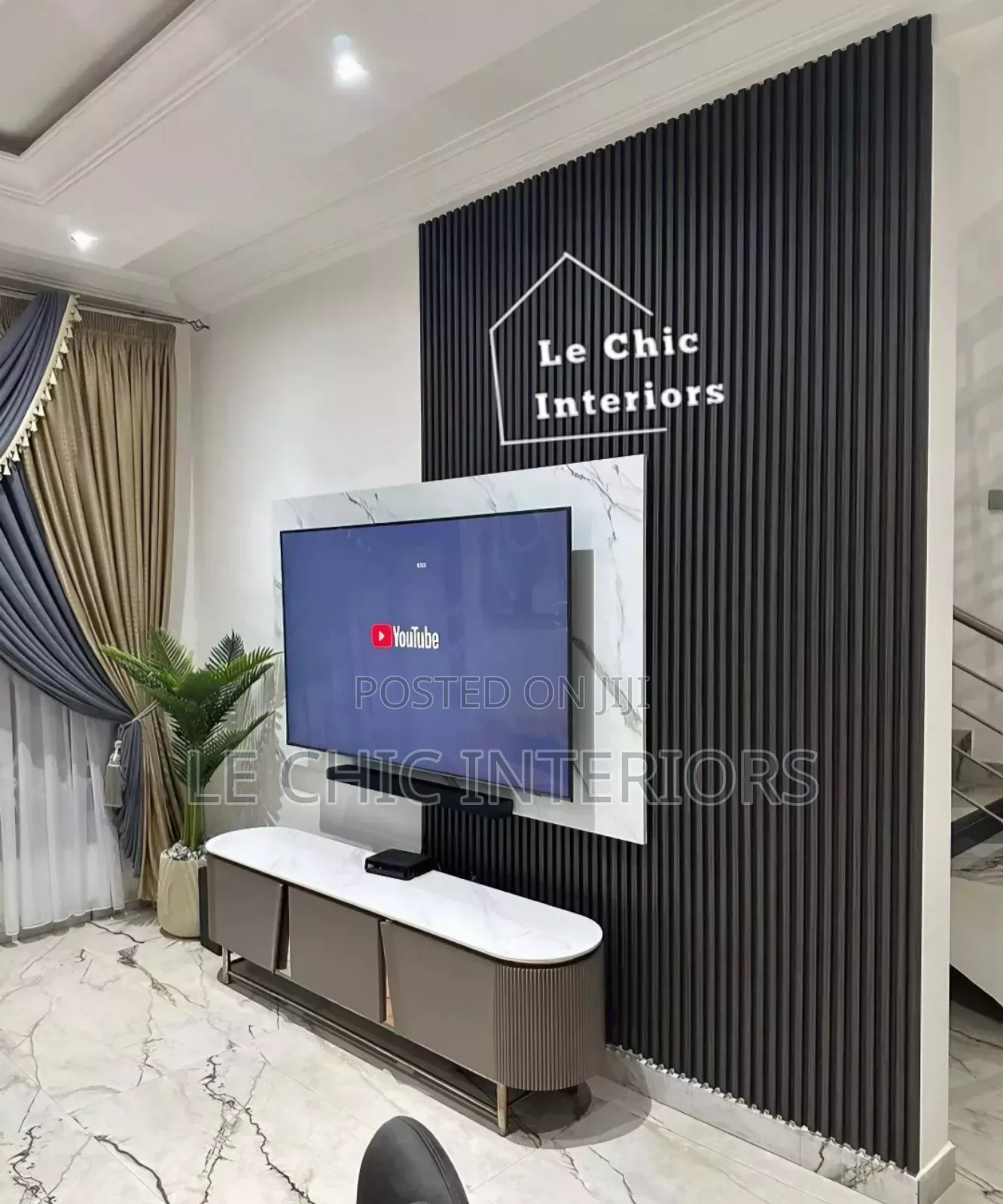 Flute Panels and Gypsum Tv Unit