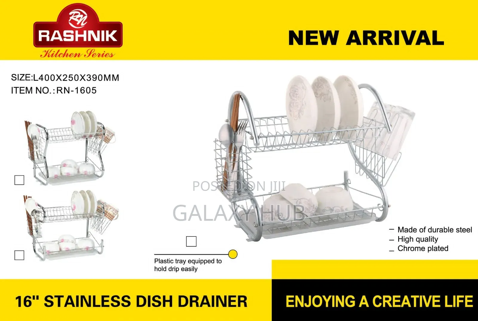 Rashnik 2 Tier Stainless Steel Dish Drainer Drying Rack -