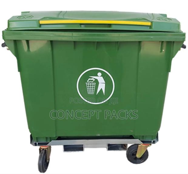 Green 660 Litre Plastic Wheeled Garbage Bin.