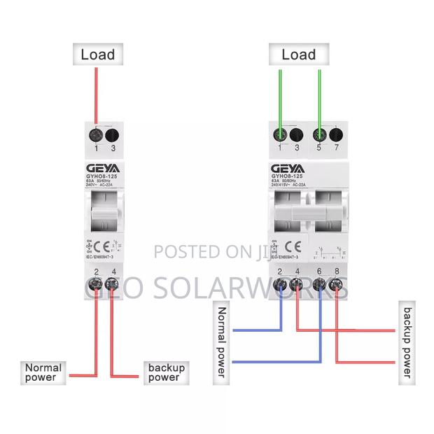 63A 2P GEYA Manual Changeover Transfer Switch- Din Rail Type - thumbnail 2